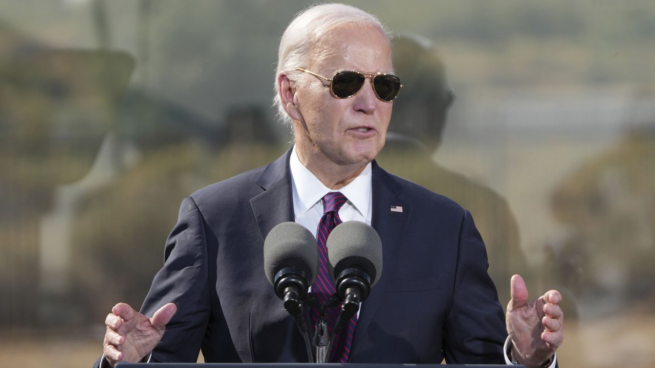 President Joe Biden speaks at the Gila Crossing Community School, Friday, Oct. 25, 2024, in Laveen, Ariz. (AP Photo/Rick Scuteri)