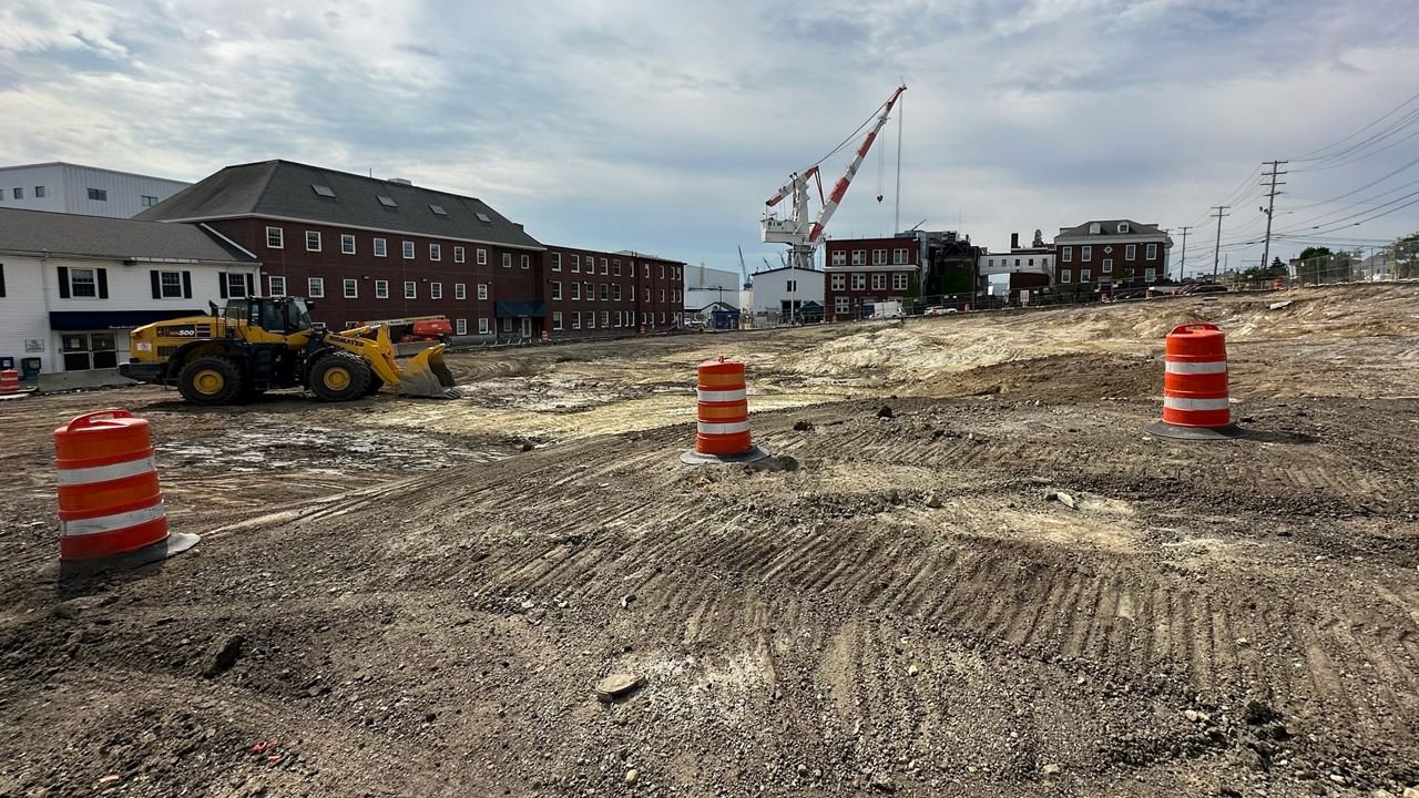 Work has begun at Bath Iron Works on a new 972-space parking garage. (Spectrum News/Sean Murphy)