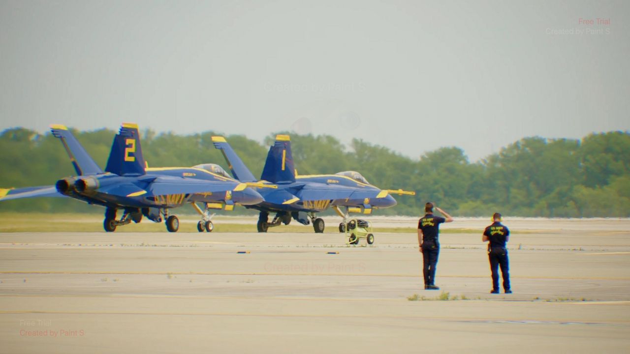 The Blue Angels prepare for takeoff at the 2023 Columbus Air Show. (Brandon Coello Amaya/ Spectrum News 1)