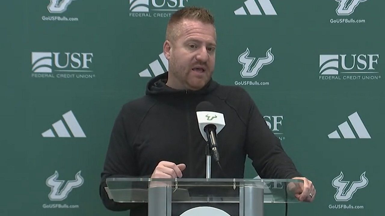 USF coach Alex Golesh led USF to a 7-6 record and a bowl win in his first season. He said the expectations are higher this season. (Spectrum News image) 