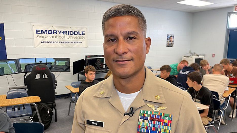 Commander Christian Cruz served in the Navy for 30 years and now leads the NJROTC program at Central High School. (Spectrum News/Jorja Roman)