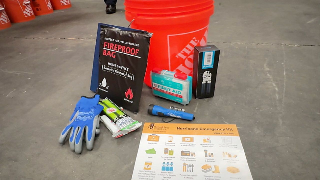 Rebuilding Together Tampa Bay is currently stockpiling common hurricane supplies to be packed in 5-gallon Home Depot buckets and be distributed to impacted areas should Florida see a hurricane or storm damage this year. (Spectrum News/Chris McDonald)
