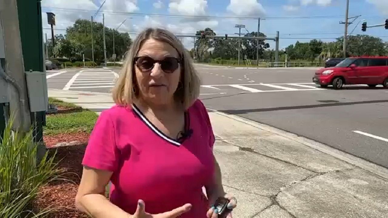 Vickie Goldberg describes the busy traffic along Bloomingdale Avenue and Gornto Lake Road near her Riverview home. (Spectrum News image)