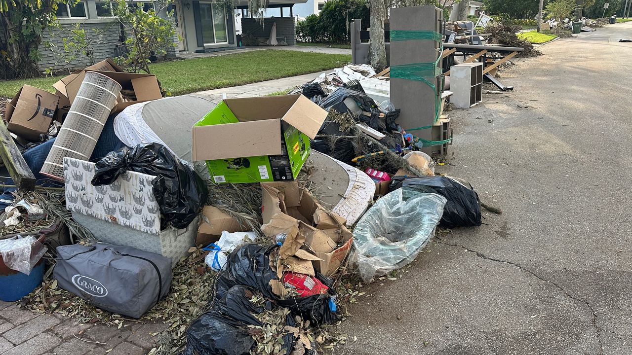 Hurricane debris from residents along West Beachway Drive in Tampa. (Spectrum News/Sarah Blazonis)