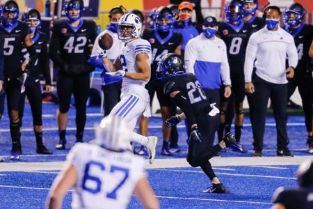 Boise State quarterback Hank Bachmeier (19) throws the ball against  Colorado State during the first half in an NCAA college football game  Thursday, Nov. 12, 2020, in Boise, Idaho. Boise State won