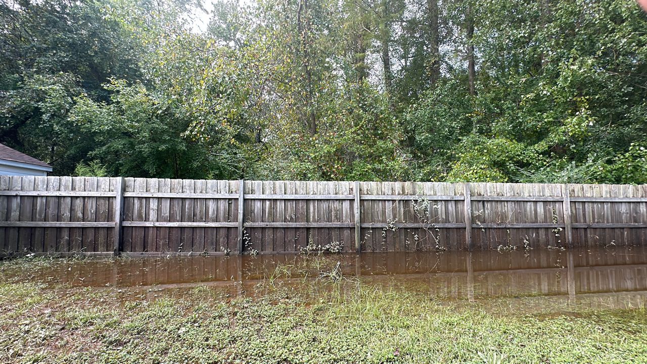 The picture of a backyard full of water has become more normal than most Stoney Creek residents would like. (Spectrum News 1/Patrick Thomas)