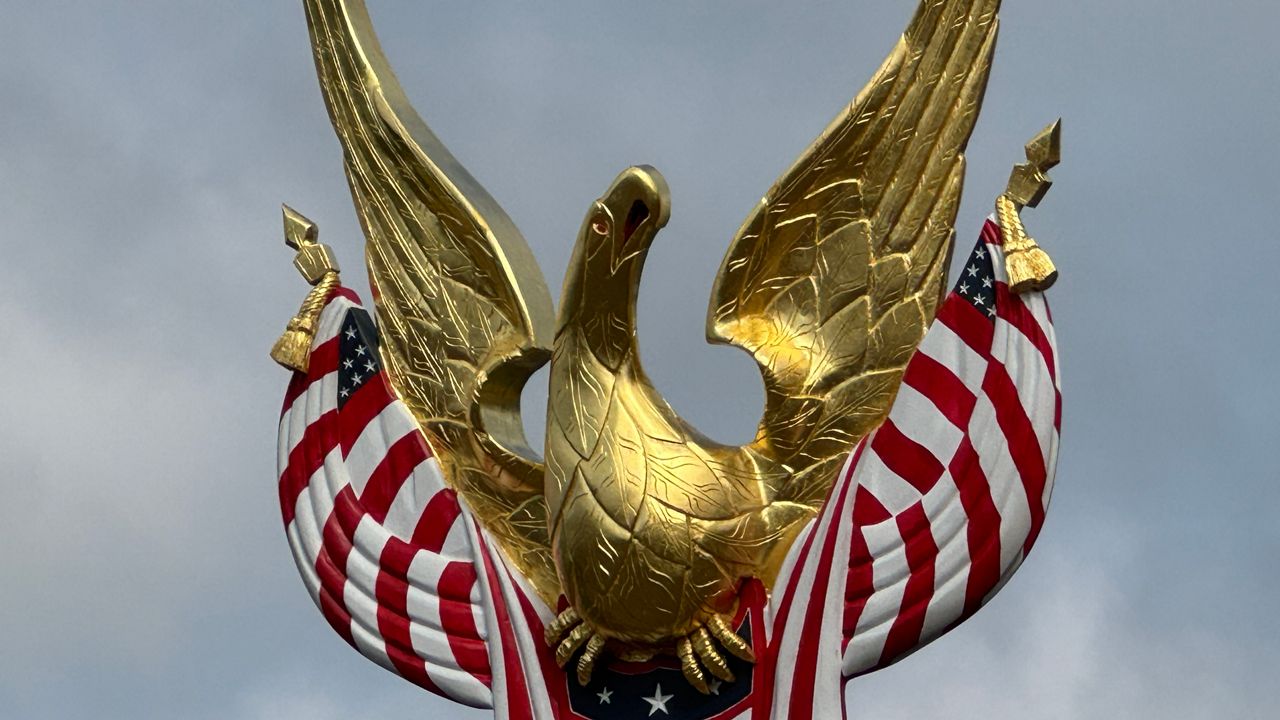 This eagle sculpture was placed Monday in Lewiston at Veterans Memorial Park. (Spectrum News/Matthew Jaroncyk)