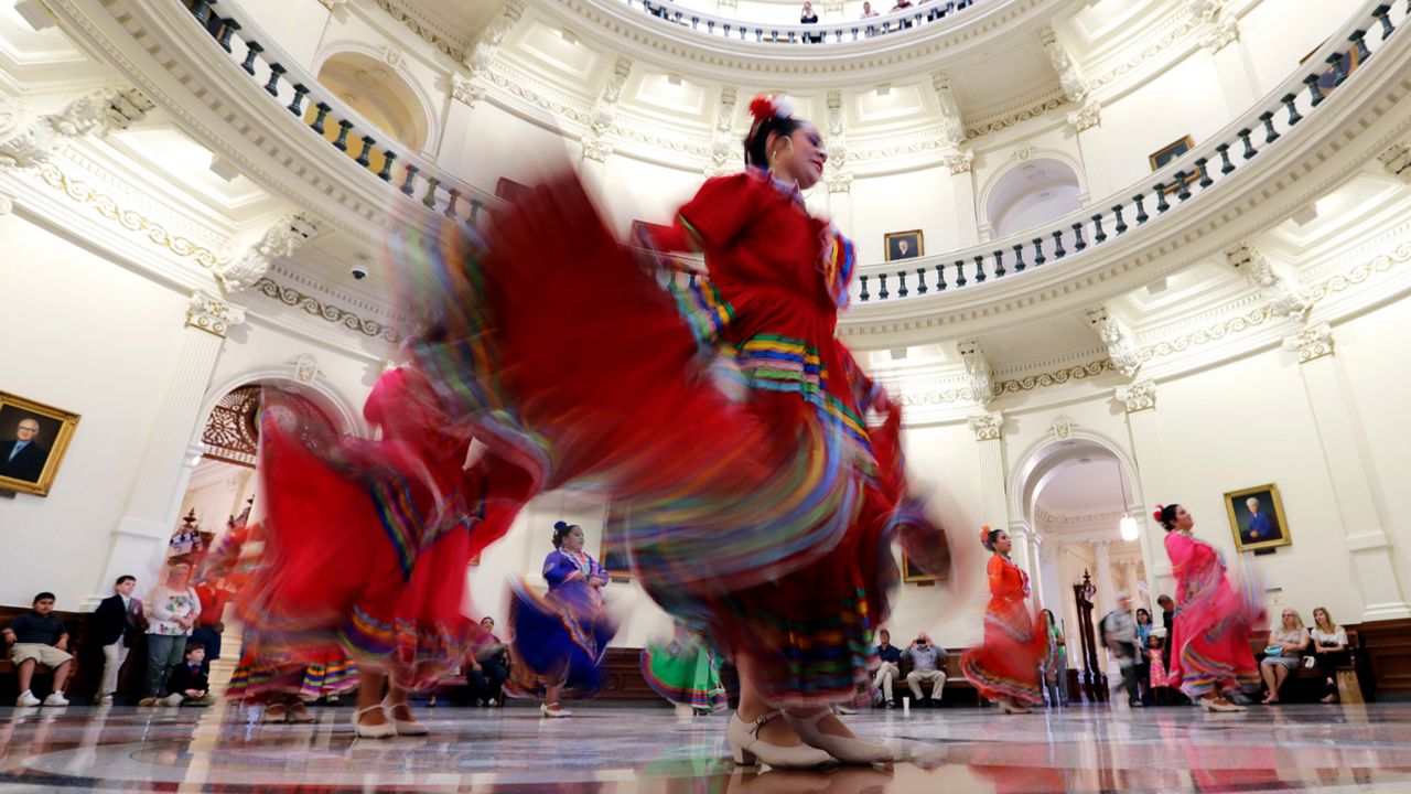 Ballet folklórico dancers perform at the Texas Capitol in Austin, Texas. (AP Photo)