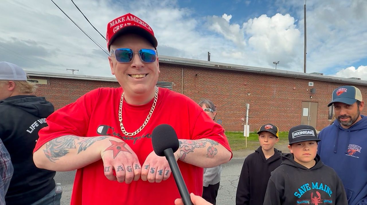 Bangor resident Matt Robinson displays his MAGA tattoo. (Spectrum News/David Ledford)