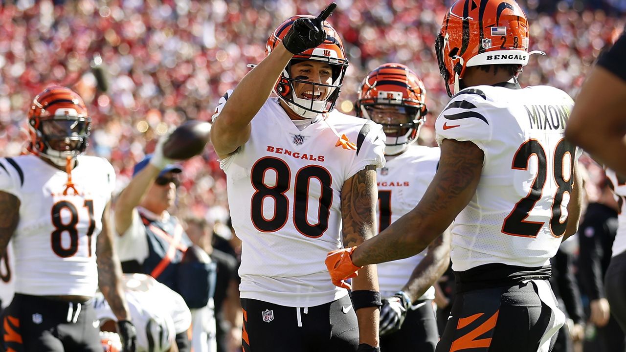 Punahou School graduate Andrei Iosivas caught the second touchdown of his rookie season from Bengals quarterback Joe Burrow on Sunday.