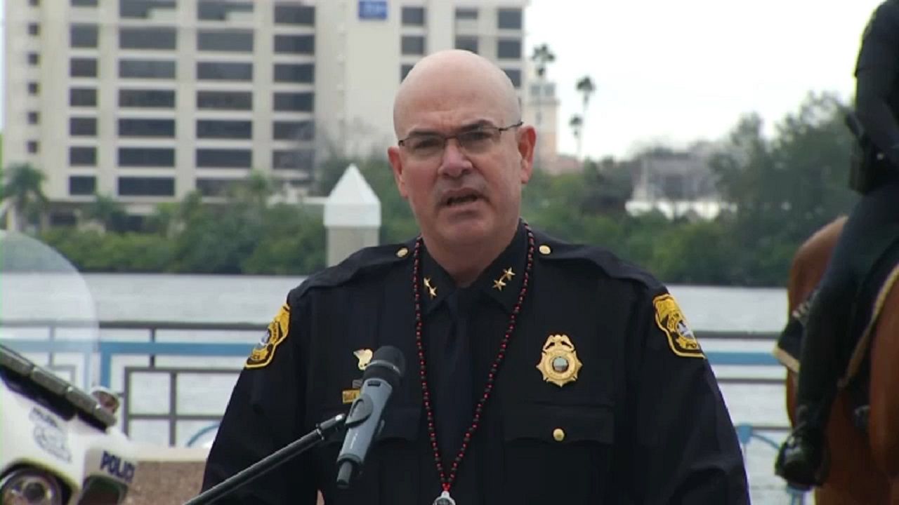 Police Chief Lee Bercaw and other city officials outlined their preparations for the Gasparilla season Tuesday during a news conference at the Tampa Convention Center. (Spectrum News image)