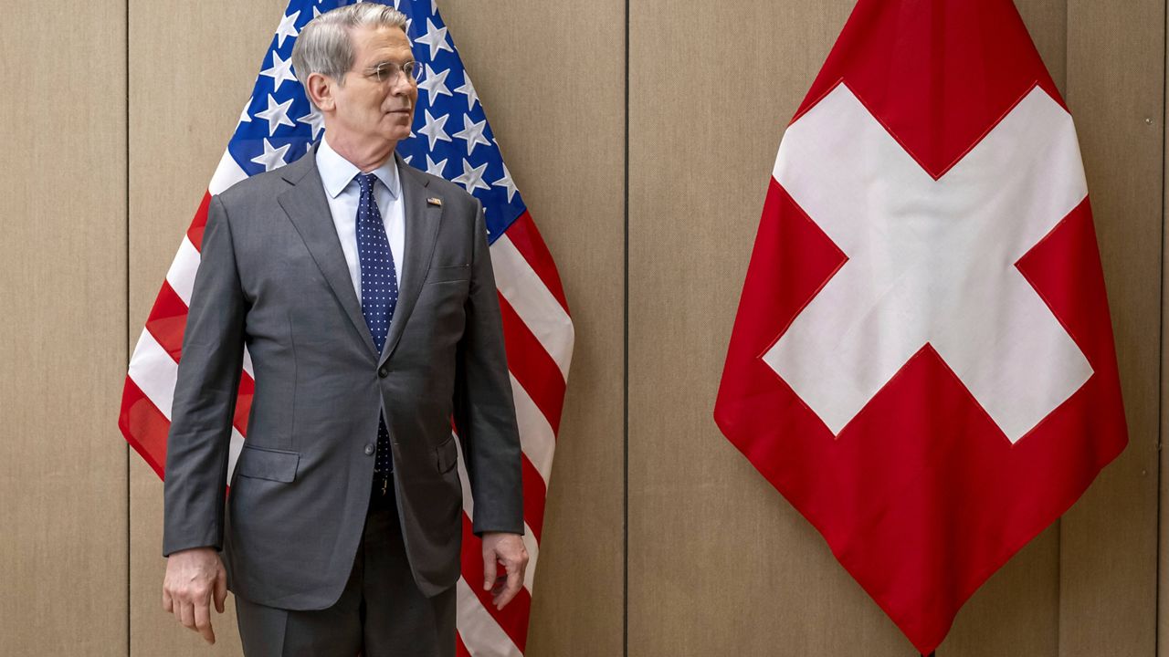 U.S. Secretary of the Treasury Scott Bessent, awaits a photo, during a bilateral meeting between Switzerland and the United States, in Geneva, Switzerland, on Friday, May 9, 2025.  (Martial Trezzini/Keystone via AP)