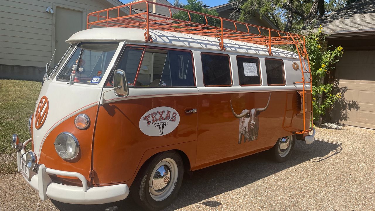 The Bevo Bus, a restored 1961 Volkswagen, appears in this image from Oct. 9, 2024. (Spectrum News 1/Tori Garcia)