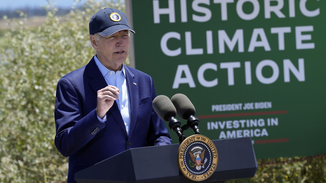 President Joe Biden speaks at the Lucy Evans Baylands Nature Interpretive Center and Preserve