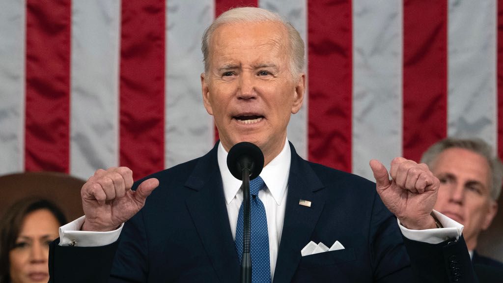 President Joe Biden delivers the State of the Union address at the U.S. Capitol on Feb. 7, 2023.