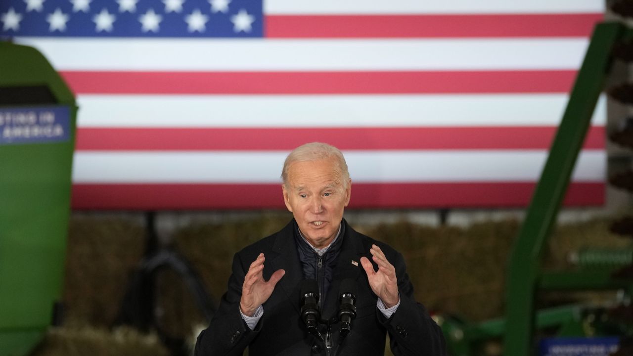 President Joe Biden speaks at Dutch Creek Farms, Wednesday, Nov. 1, 2023, in Northfield, Minn. (AP Photo/Abbie Parr)