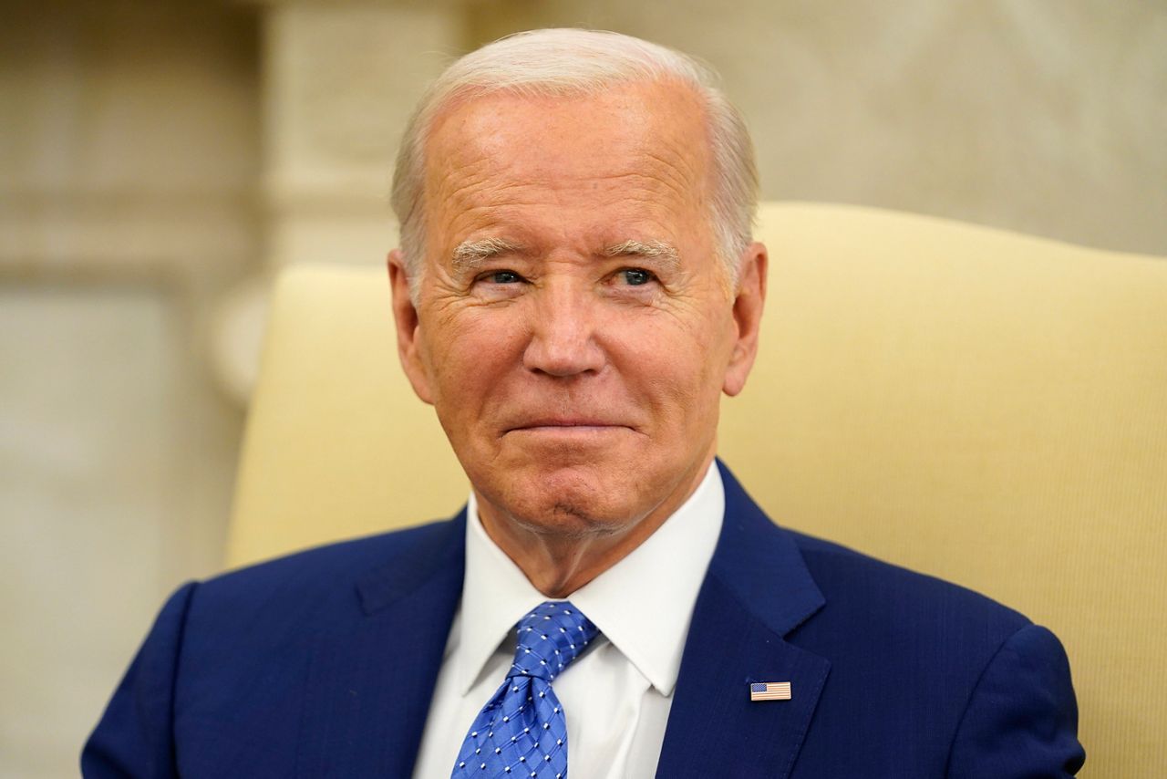 President Joe Biden listens as he meets with Swedish Prime Minister Ulf Kristersson in the Oval Office of the White House, Wednesday, July 5, in Washington. Biden is expected to visit Maine Friday, July 28, to discuss his economic plans. (AP Photo/Evan Vucci)