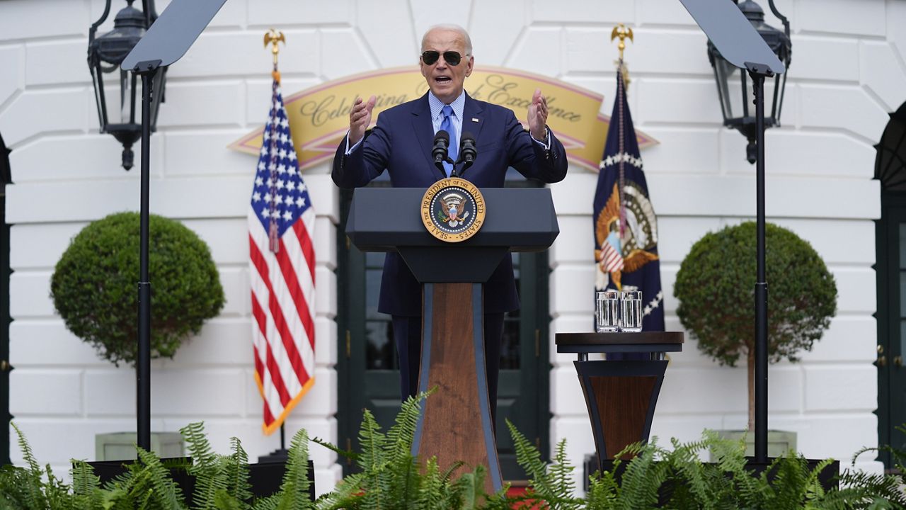 President Joe Biden speaks during a "Brunch in Celebration of Black Excellence" on the South Lawn of the White House, Friday, Sept. 13, 2024, in Washington. (AP Photo/Evan Vucci)