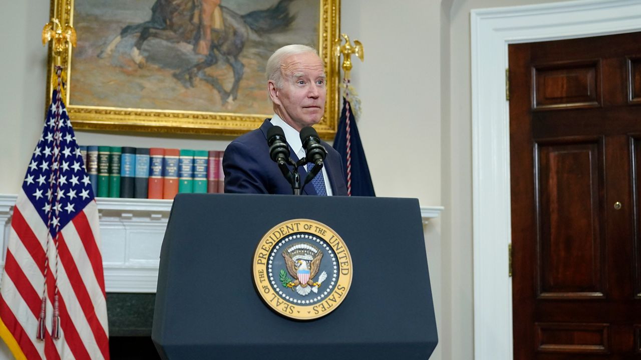 President Joe Biden speaks in the Roosevelt Room of the White House, Sunday, May 28, 2023, in Washington. Biden and House Speaker Kevin McCarthy reached a final agreement Sunday on a deal to raise the nation's debt ceiling while trying to ensure enough Republican and Democratic votes to pass the measure in the coming week. (AP Photo/Manuel Balce Ceneta)