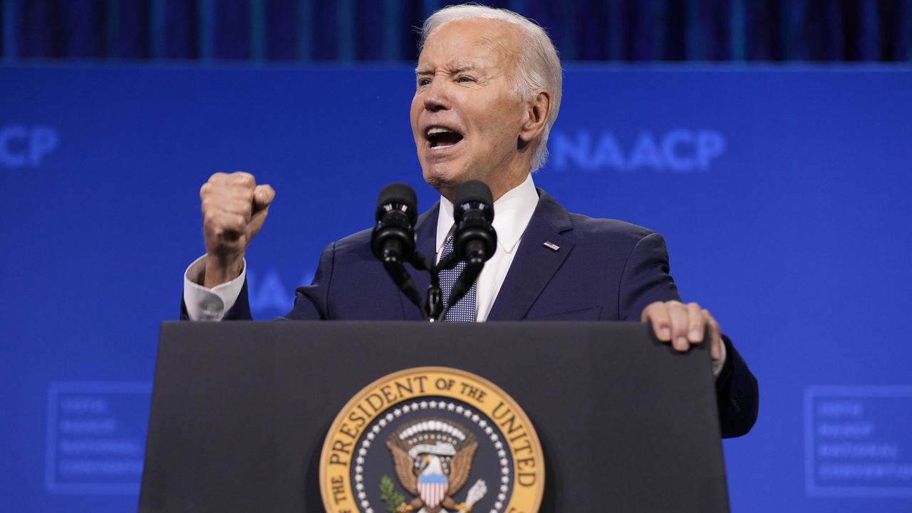 FILE - President Joe Biden speaks at the 115th NAACP National Convention in Las Vegas, Tuesday, July 16, 2024. (AP Photo/Susan Walsh)