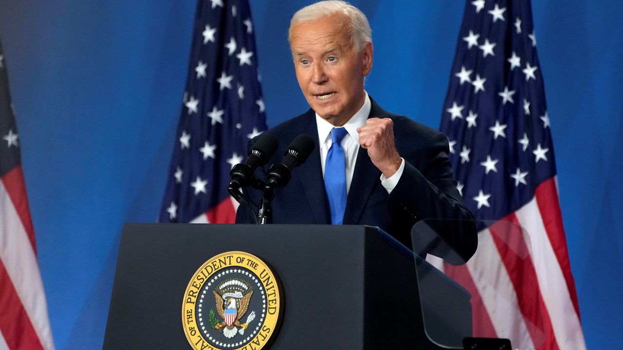 President Joe Biden speaks at a news conference Thursday July 11, 2024, on the final day of the NATO summit in Washington. On Sunday, July 21, 2024, the president announced that he was ending his re-election campaign. (Associated Press file photo)