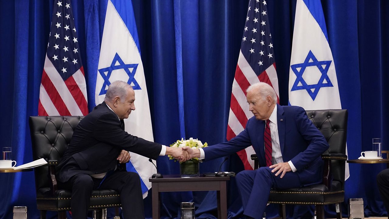 President Joe Biden meets with Israeli Prime Minister Benjamin Netanyahu in New York, Wednesday, Sept. 20, 2023. Biden was in New York to address the 78th United Nations General Assembly. (AP Photo/Susan Walsh)