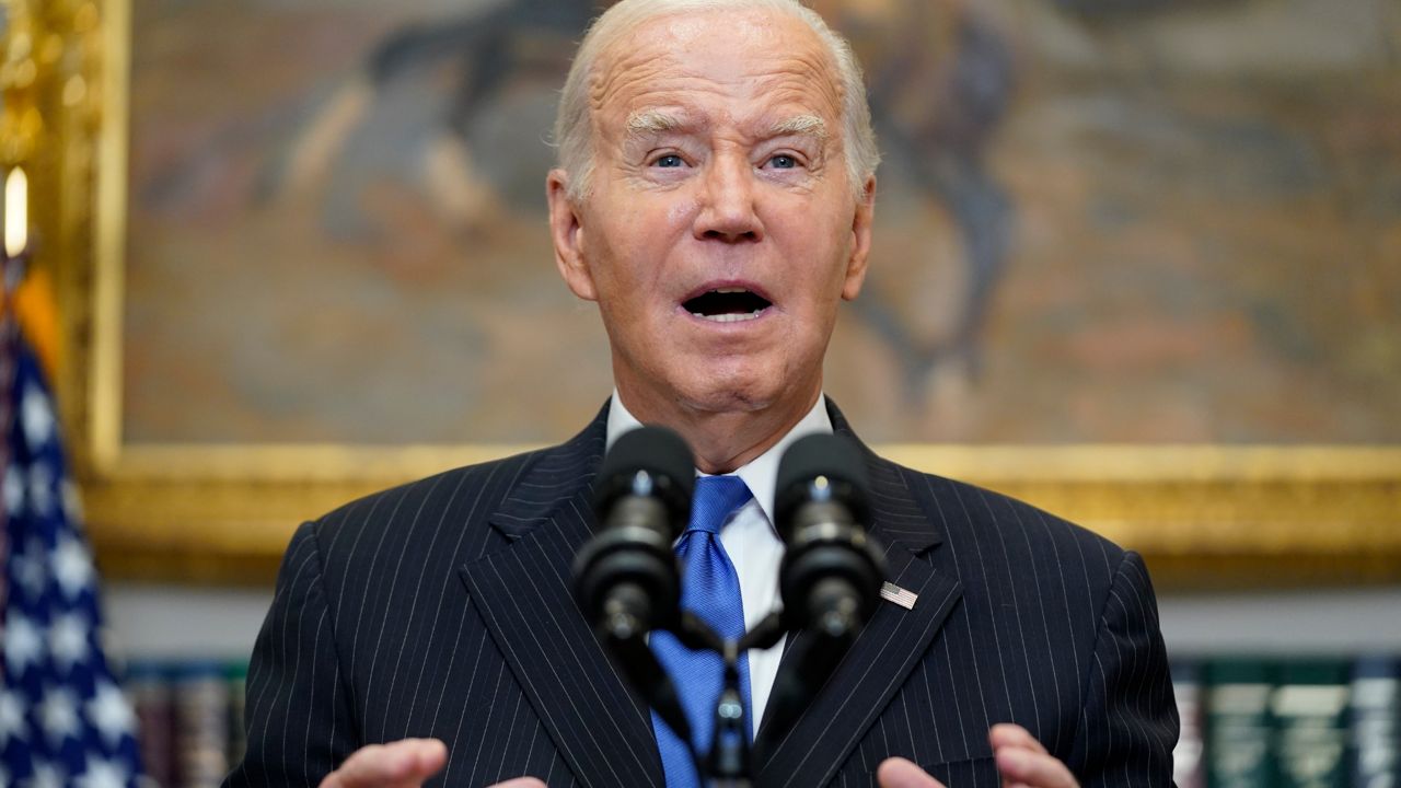 President Joe Biden speaks about the September jobs report in the Roosevelt Room of the White House, Friday, Oct. 6, 2023, in Washington. The U.S.-Mexico border and immigration are creating political and security challenges for President Joe Biden. Even some of his top allies worry about those issues' effects on his reelection chances. (AP Photo/Evan Vucci)