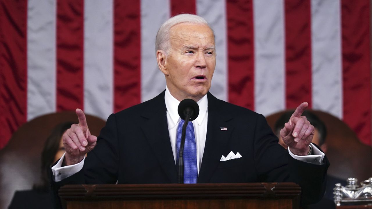 FILE - President Joe Biden delivers the State of the Union address to a joint session of Congress at the Capitol, on March 7, 2024, in Washington. (Shawn Thew/Pool Photo via AP, File)