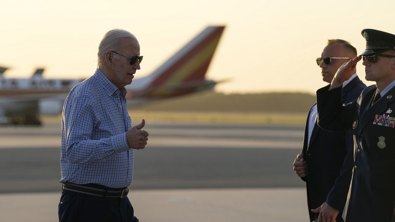 FILE - President Joe Biden walks to board Air Force One at Dover Air Force Base in Delaware, Thursday, June 20, 2024. Biden spent a few days at his beach home in Rehoboth Beach, Del., before heading to Camp David to prepare for the upcoming presidential debate. (AP Photo/Susan Walsh)