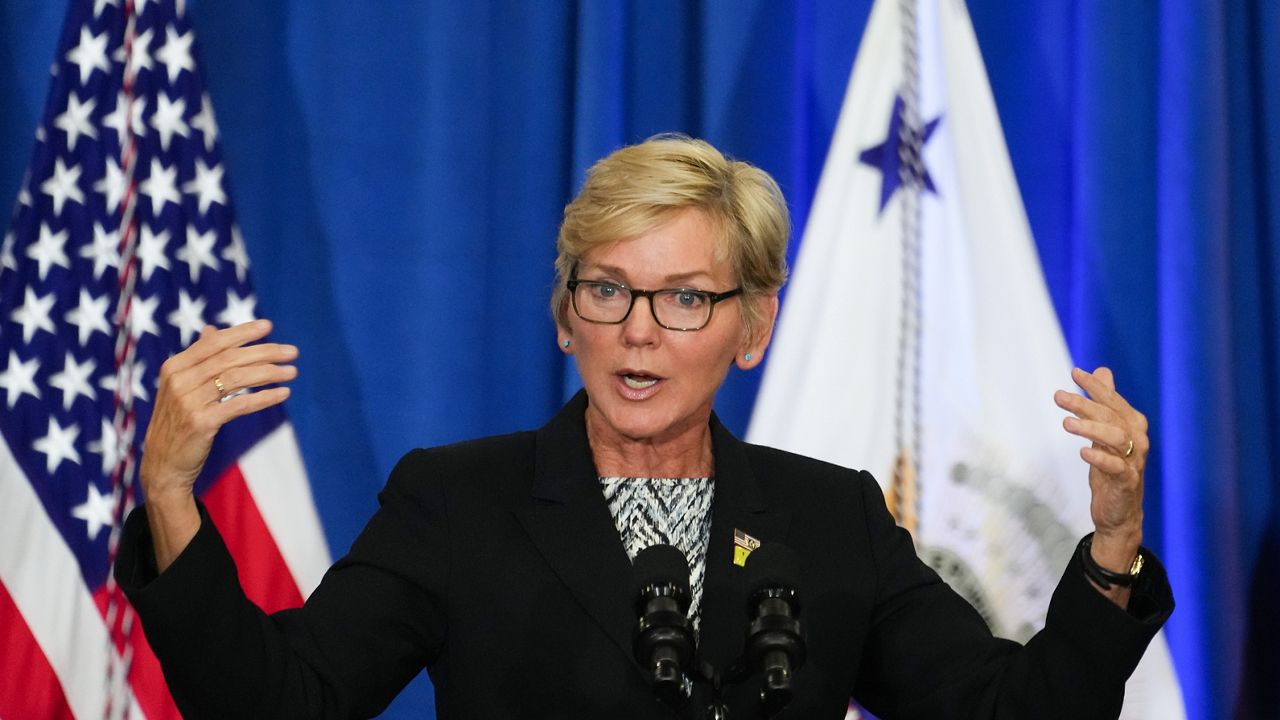 FILE - Energy Secretary Jennifer Granholm speaks at McKinstry Aug. 15, 2023, in Seattle. The Biden administration on Oct. 18 announced $3.5 billion for 58 projects across the country to strengthen electric grid resilience. (AP Photo/Lindsey Wasson, File)