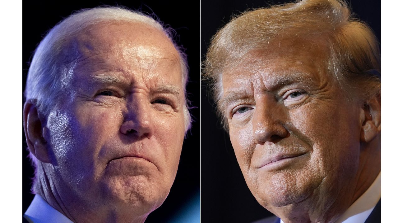 FILE - This combo image shows President Joe Biden, left, Jan. 5, 2024, and Republican presidential candidate former President Donald Trump, right, Jan. 19, 2024. Biden and Trump each won the White House through razor-thin margins in key states. Now they each must try to rebuild their once-winning coalitions. (AP Photo, File)