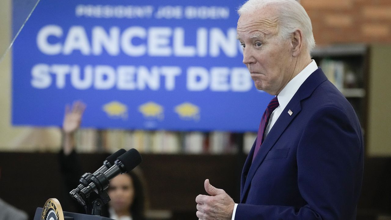 President Joe Biden speaks at Culver City Julian Dixon Library in Culver City, Calif., Wednesday, Feb. 21, 2024. (AP Photo/Manuel Balce Ceneta)