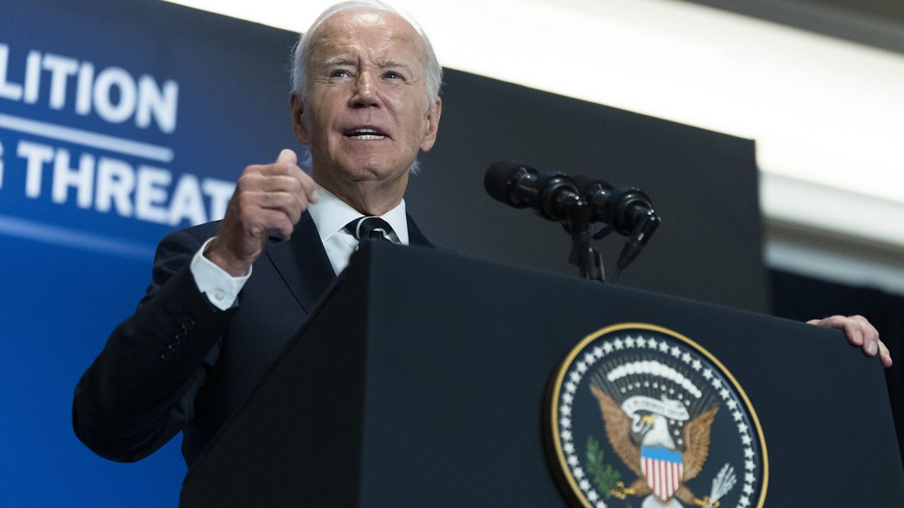 President Joe Biden speaks at the meeting of the Global Coalition to Address Synthetic Drug Threats, in New York, Tuesday, Sept. 24, 2024. (AP Photo/Manuel Balce Ceneta)