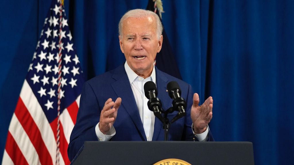 President Joe Biden speaks, Saturday, July 13, 2024, in Rehoboth Beach, Del. (AP Photo/Manuel Balce Ceneta)