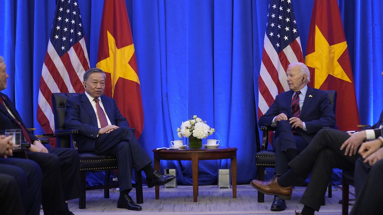 President Joe Biden hosts a bilateral meeting with Vietnamese General Secretary of the Communist Party and President To Lam in New York, Wednesday, Sept. 25,024. (AP Photo/Manuel Balce Ceneta)