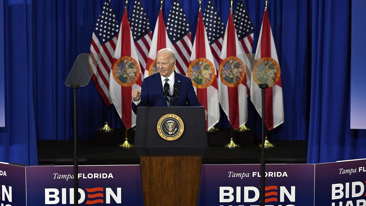 President Joe Biden speaks about reproductive freedom on Tuesday, April 23, 2024, at Hillsborough Community College in Tampa, Fla. Biden is in Florida planning to assail the state's upcoming six-week abortion ban and similar restrictions nationwide. (AP Photo/Phelan M. Ebenhack)