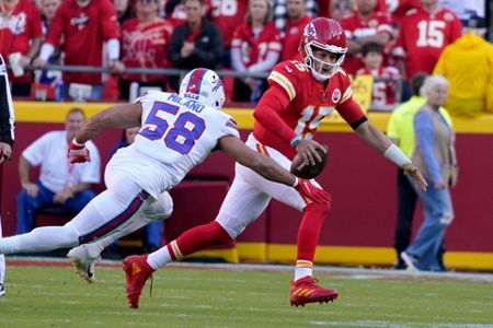 Buffalo Bills defensive tackle DaQuan Jones on the sidelines during the  second half of an NFL football game against the Kansas City Chiefs, Sunday,  Oct. 16, 2022 in Kansas City, Mo. (AP