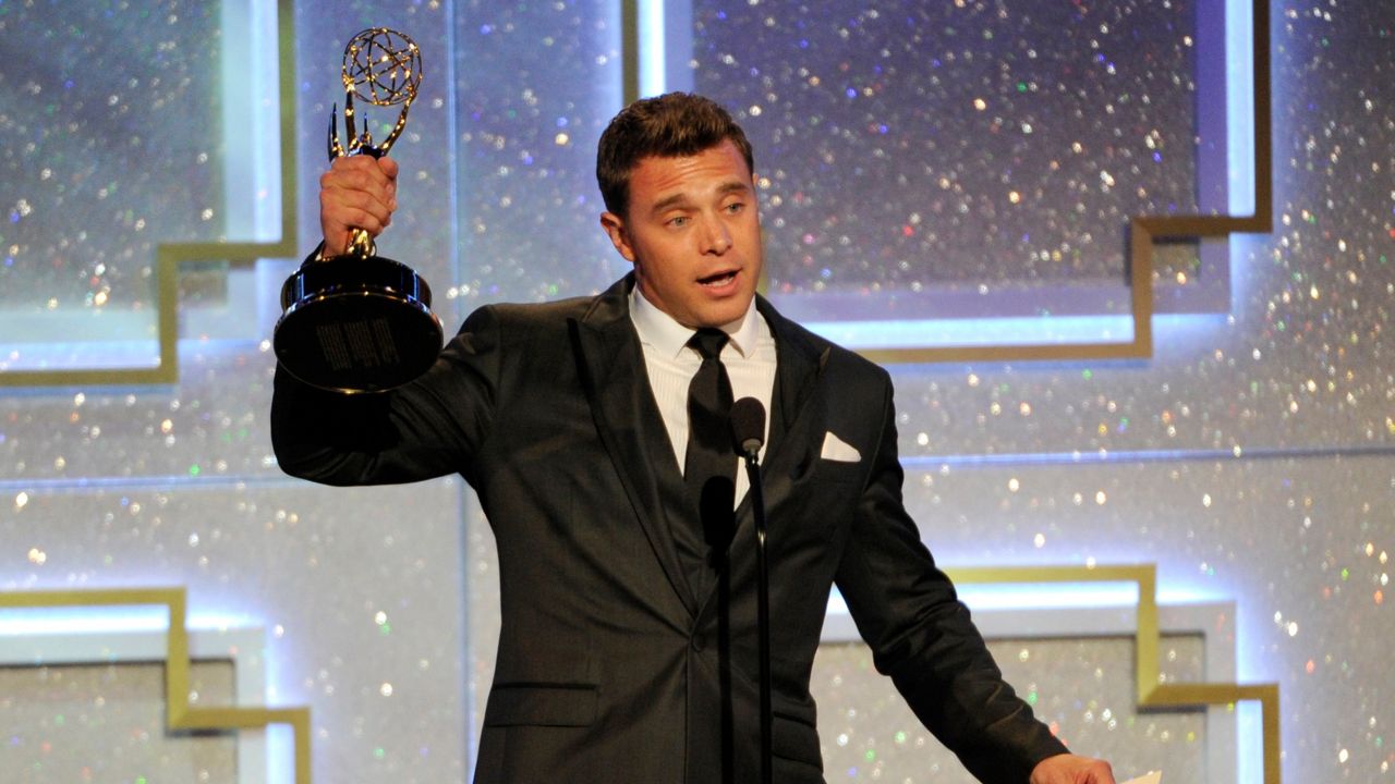 Billy Miller accepts the award for outstanding lead actor in a drama series for “The Young and the Restless” at the 41st annual Daytime Emmy Awards at the Beverly Hilton Hotel on Sunday, June 22, 2014, in Beverly Hills, Calif. (Photo by Chris Pizzello/Invision/AP)