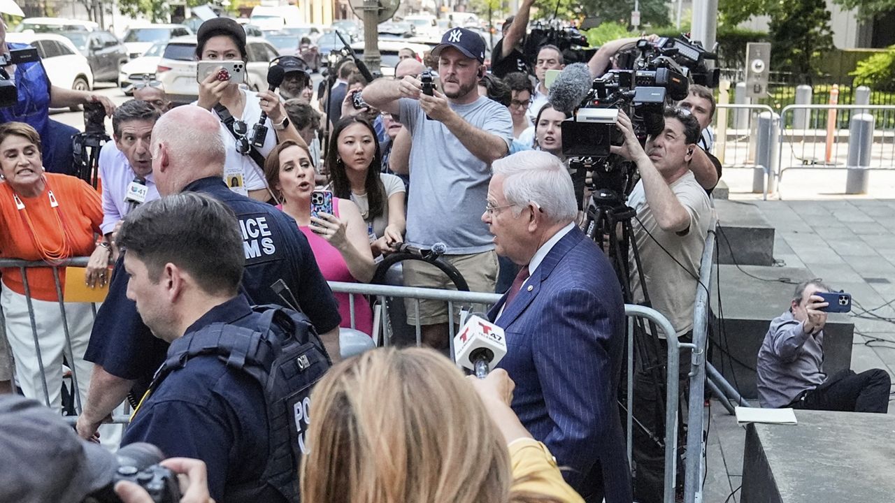 Sen. Bob Menendez, D-N.J., leaves federal court, Tuesday, July 16, 2024, in New York. (AP Photo/Frank Franklin II)