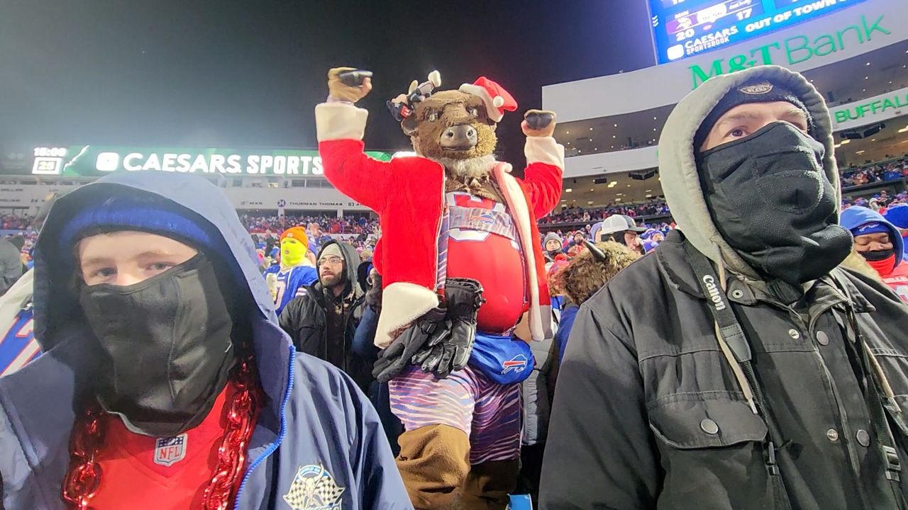 Bobby Buffalo cheers from section 124 at Highmark during a chilly Bills victory.