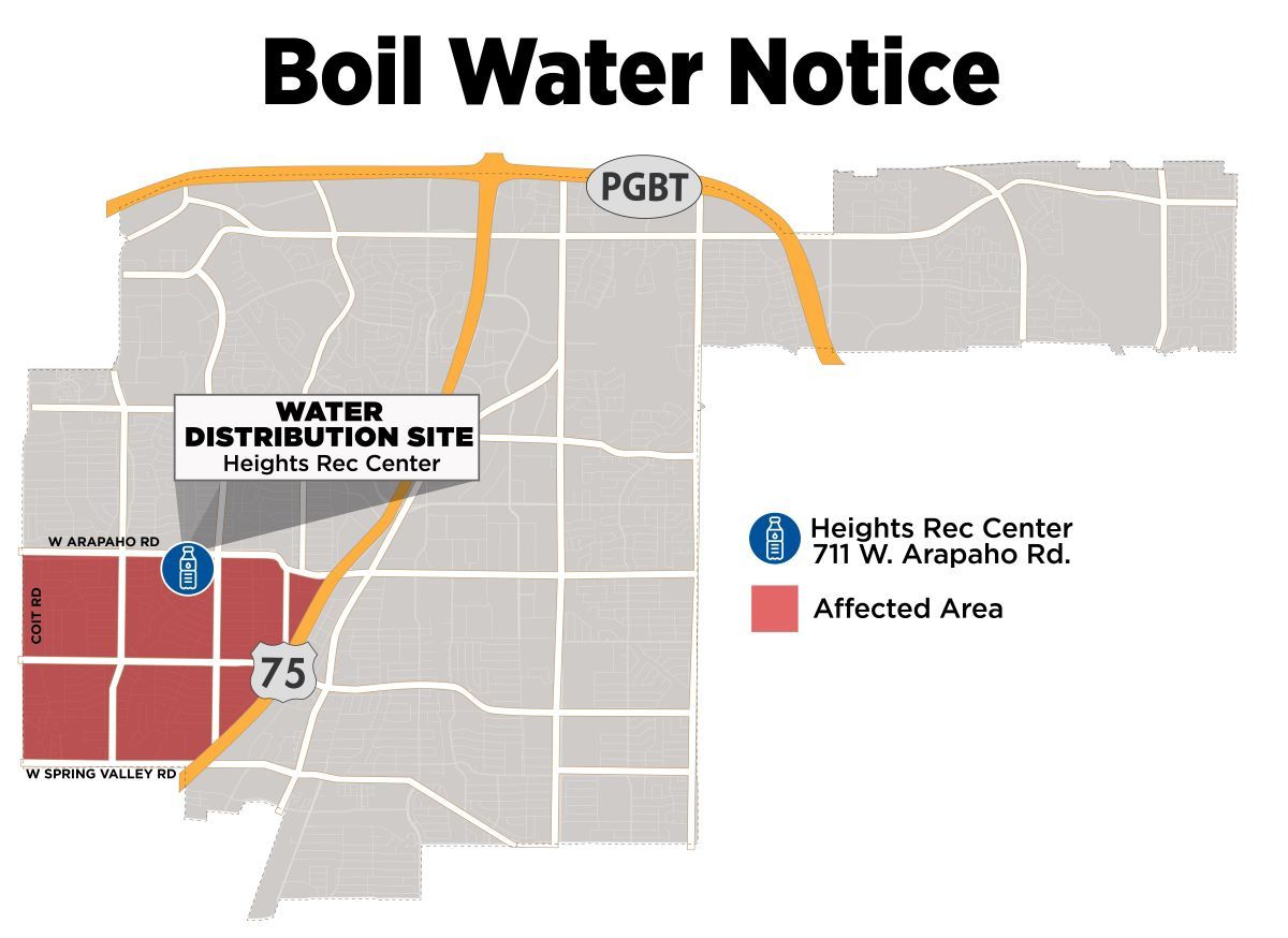 A map shows the area in Richardson, Texas, affected by a boil water notice in this image from Nov. 6. 2024. (City of Richardson)