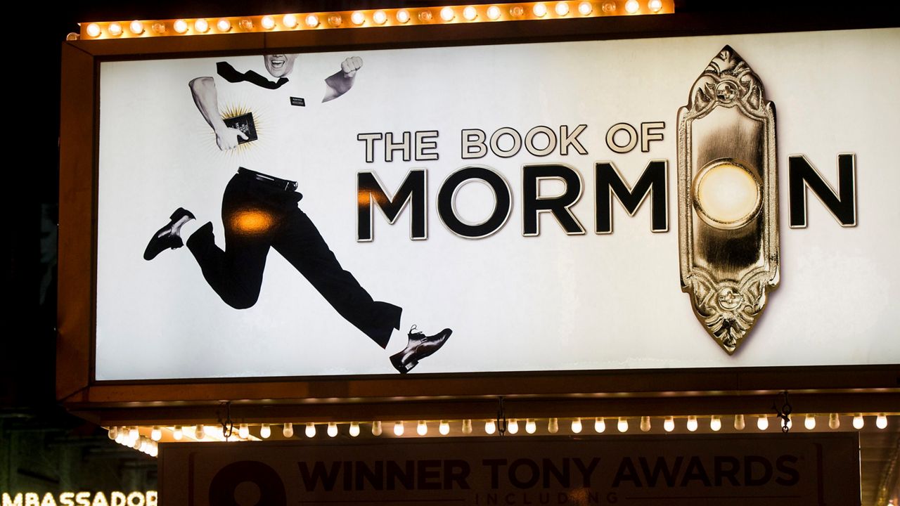 The Eugene O'Neill Theatre and the marquee for "The Book of Mormon" are seen in New York, Thursday, Jan. 19, 2012. (AP Photo/Charles Sykes)