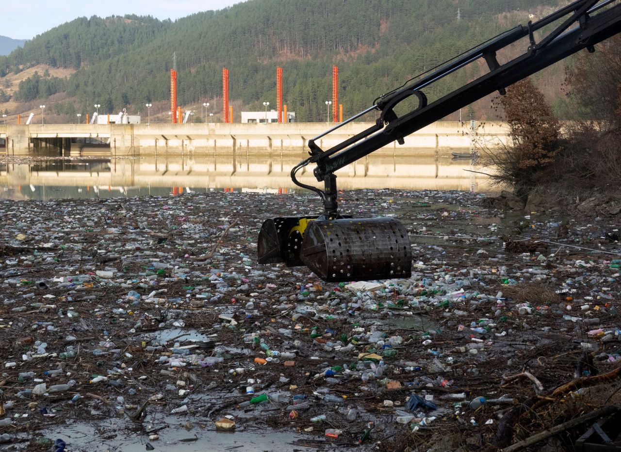 Islands of floating waste clog rivers in Balkans