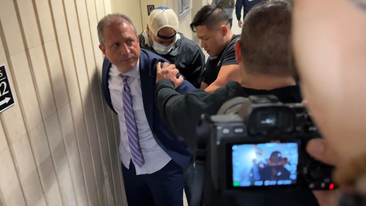 Video captured by NY1 shows officers detaining Lander at 26 Federal Plaza.