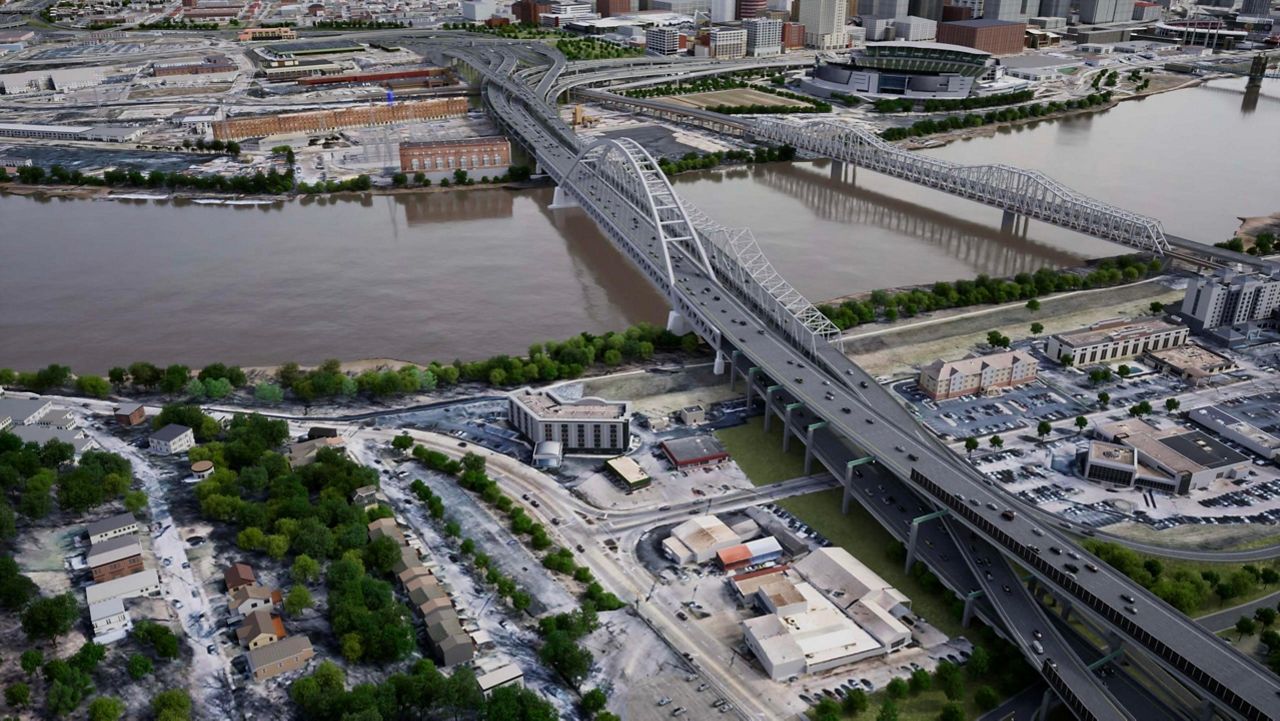 A rendering of the arch version of a new double-decker companion bridge to carry through interstate traffic over the Ohio River. (Kentucky Transportation Cabinet)