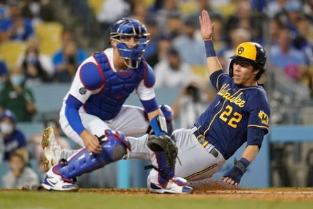 Los Angeles Dodgers infielder Trea Turner in a dugout during the