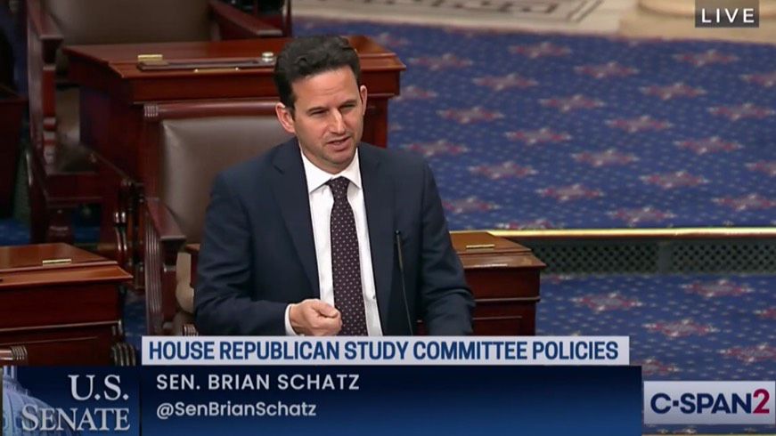 U.S. Sen. Brian Schatz, D-Hawaii, called the Republican Study Committee's budget plan "outlandish" during a speech on the Senate floor on Friday. (Office of U.S. Sen Brian Schatz)