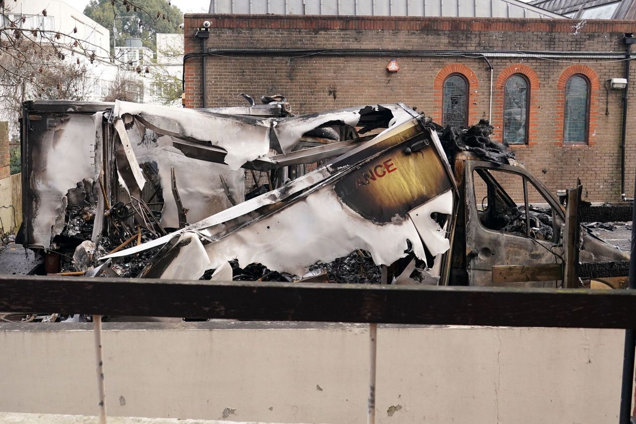 UK police arrest 2 men over arson attack on ambulances belonging to a ...