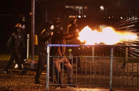 N Ireland leaders call for calm after night of rioting Irish Sea