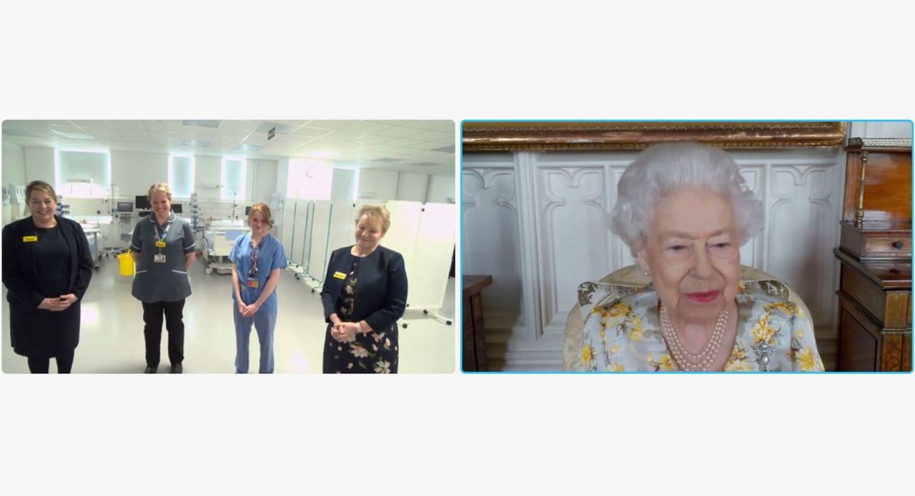 Queen chats with COVID-19 patients, nurses at UK hospital